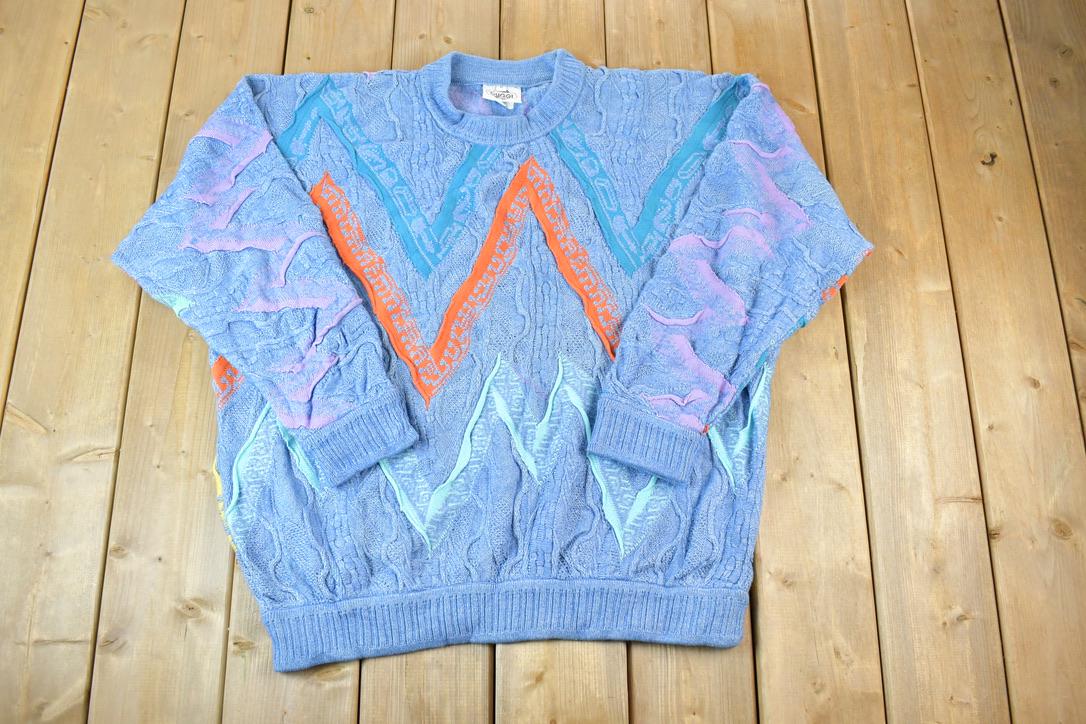 Vintage 1990s Coogi Cuggi 100% Cotton Abstract Pattern Crewneck Sweater Made In Australia 3D knit