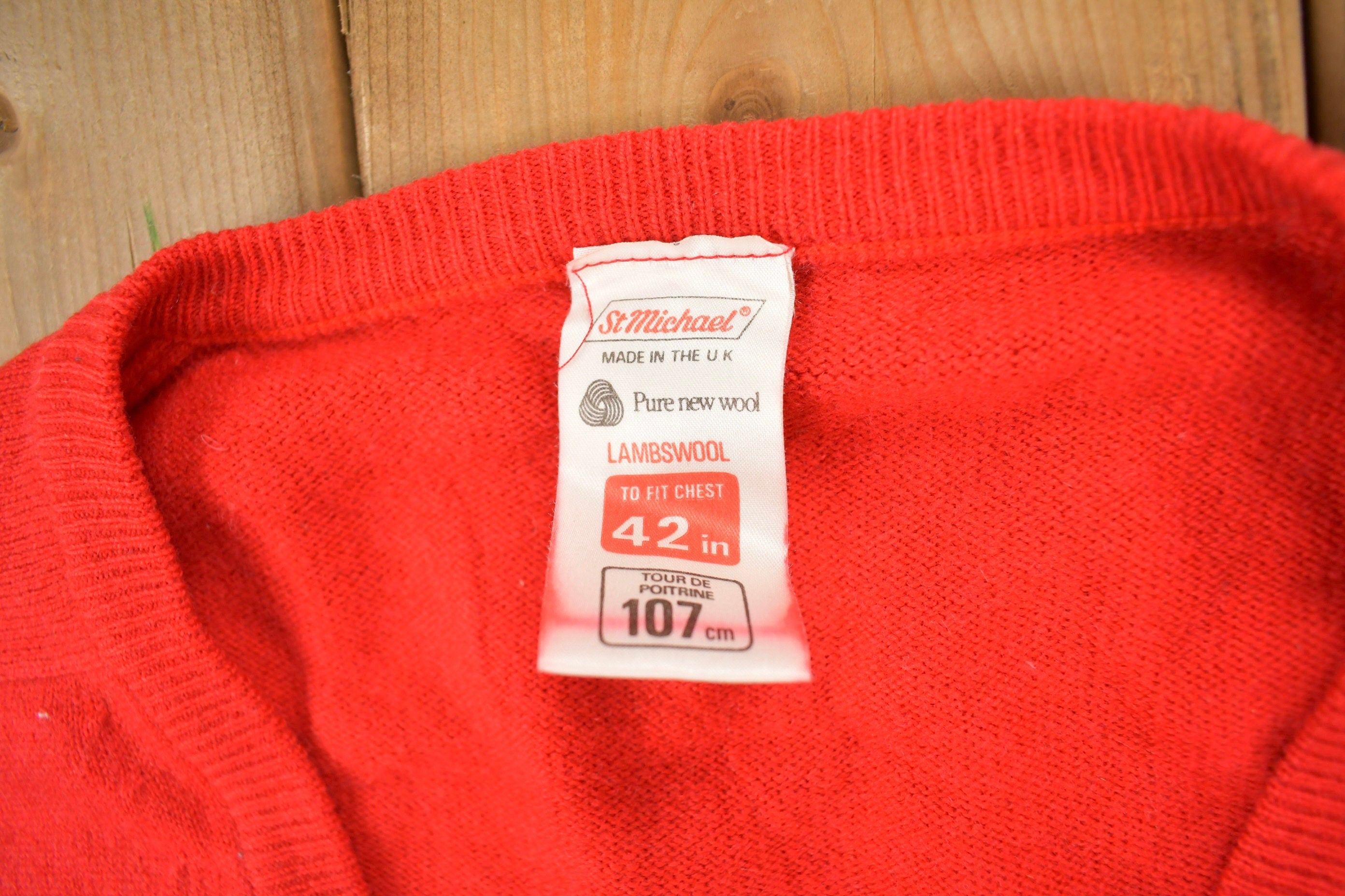 Vintage 1980s St Michael Pure New Wool Knit V-Neck Sweater