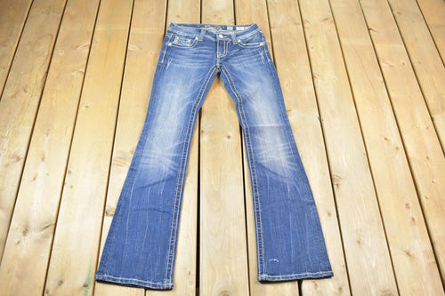 Vintage Y2K Miss Me Bedazzled Low Rise Jeans Size 26x32 / Boot Cut Jeans / Y2K Style / Embroidered Jeans / 2000s / Contrast Stitching