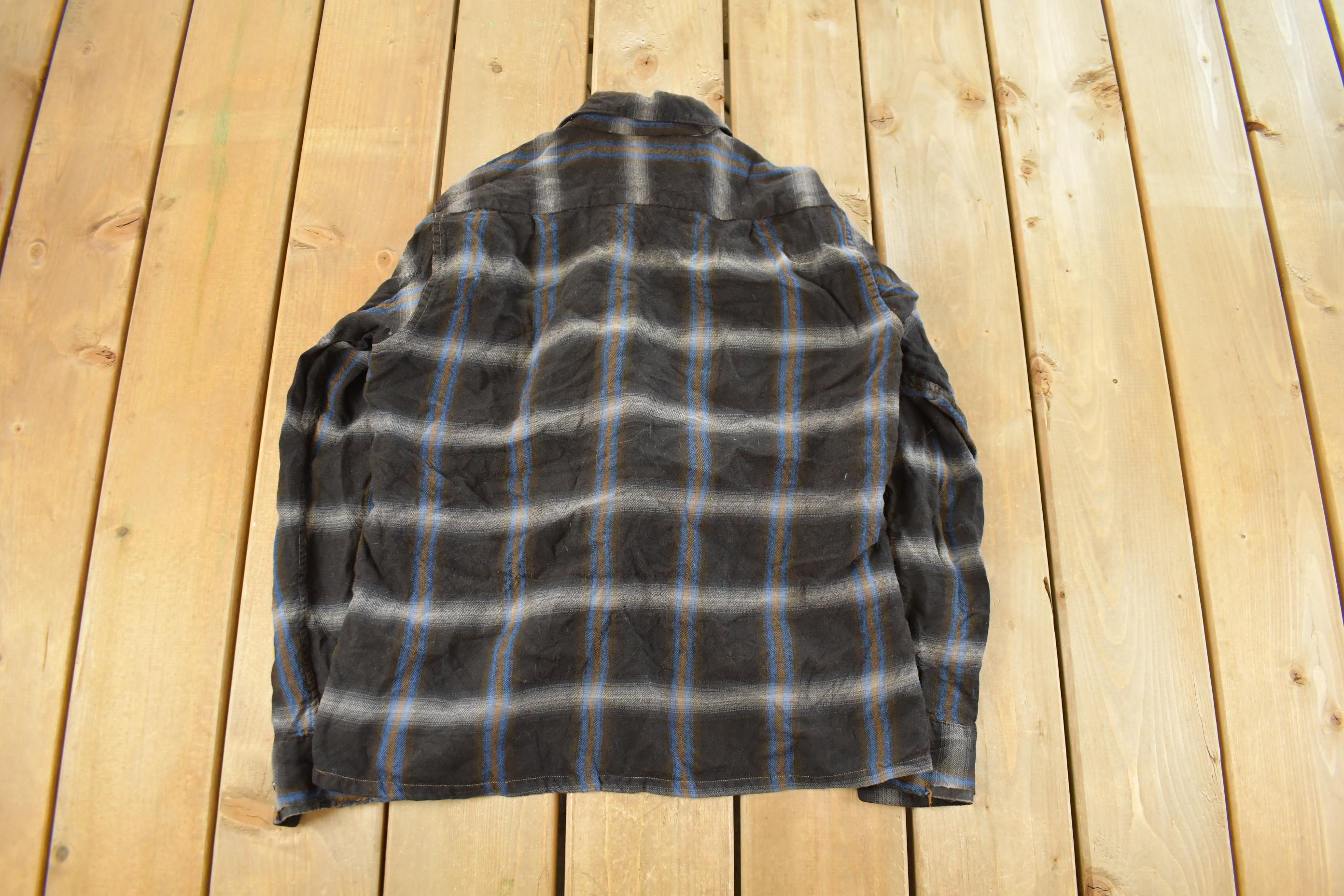 Vintage 1980s Distressed BVD Lanerossi Plaid Wool Flannel Button Up Shirt Men's M