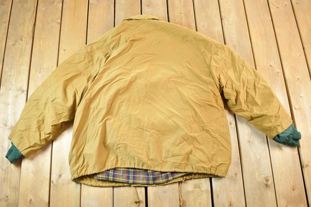 Vintage 1990s Gap Plaid Lined Down Filled Collared Work Style Bomber Jacket Made In USA