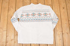 Vintage 1990s Art Unlimited Abstract AOP Graphic Print Button Up Crewneck Sweatshirt Men's L