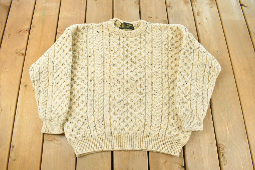 Vintage 1990s Country Knitwear Wool 3D Cable Knit Sweater Men's Large