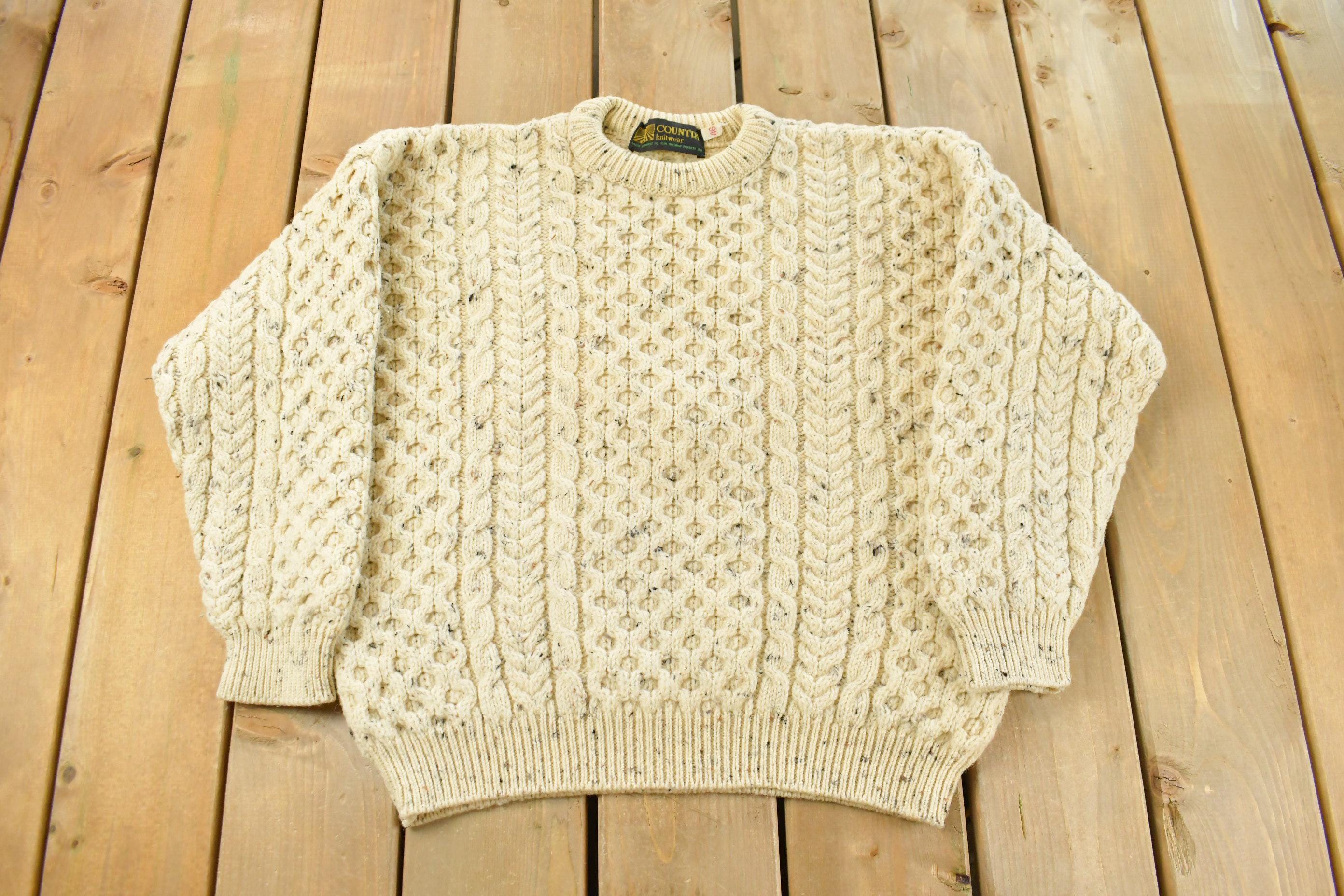 Vintage 1990s Country Knitwear Wool 3D Cable Knit Sweater Men's Large