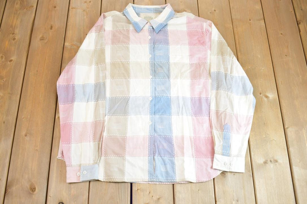 Vintage 1990s Authentic St John's Bay Pastel Plaid Button Up Flannel Shirt