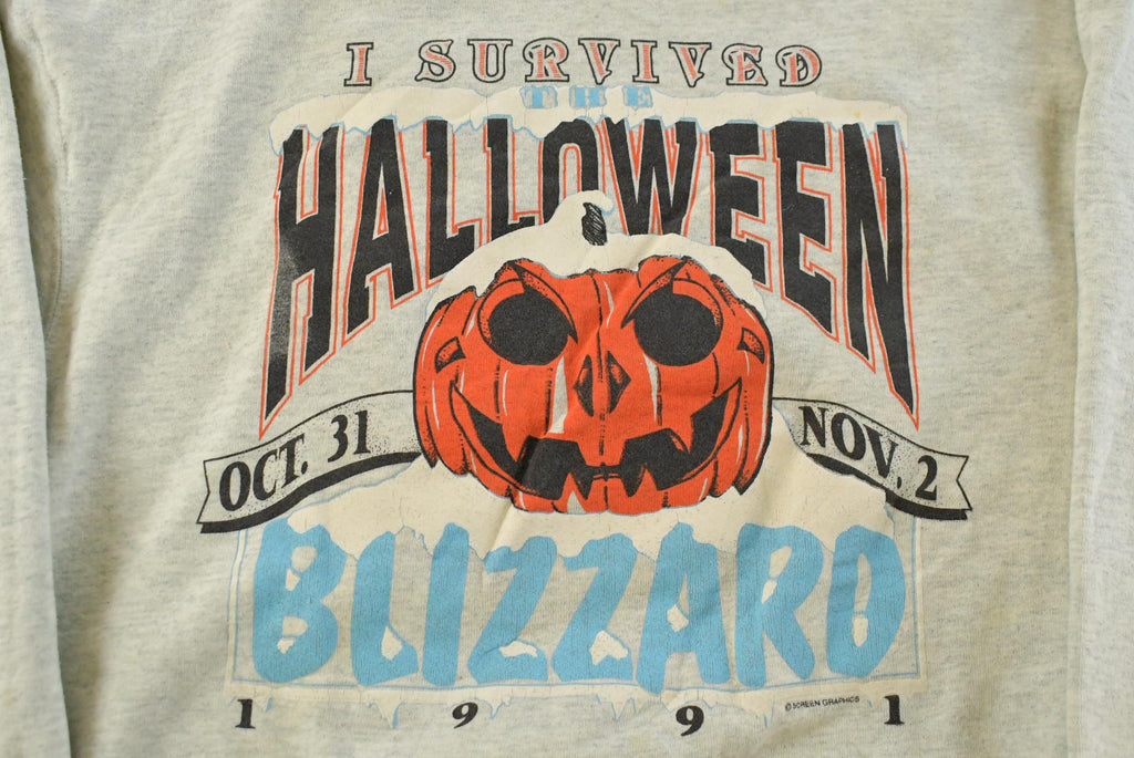 Vintage 1990s I Survived Halloween Blizzard Crewneck Sweatshirt Mens XL  90s Crewneck  Halloween Pumpkin Sweater  Made in USA