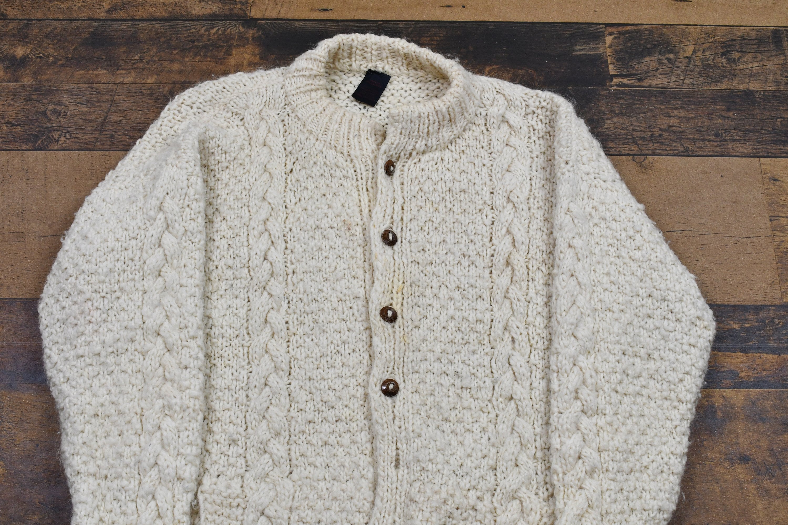 Vintage 1980s Indian Weavings Cable Knit Button Up Sweater