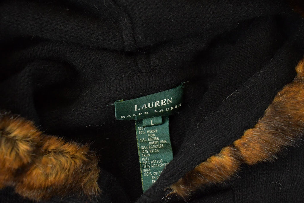 Vintage 1990s Lauren Ralph Lauren Knit Hooded Wool Sweater Women's L