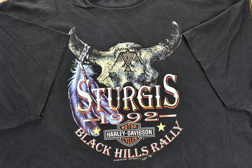 Vintage 1992 Harley Davidson Motorcycles Sturgis Rally 3D Emblem T-Shirt