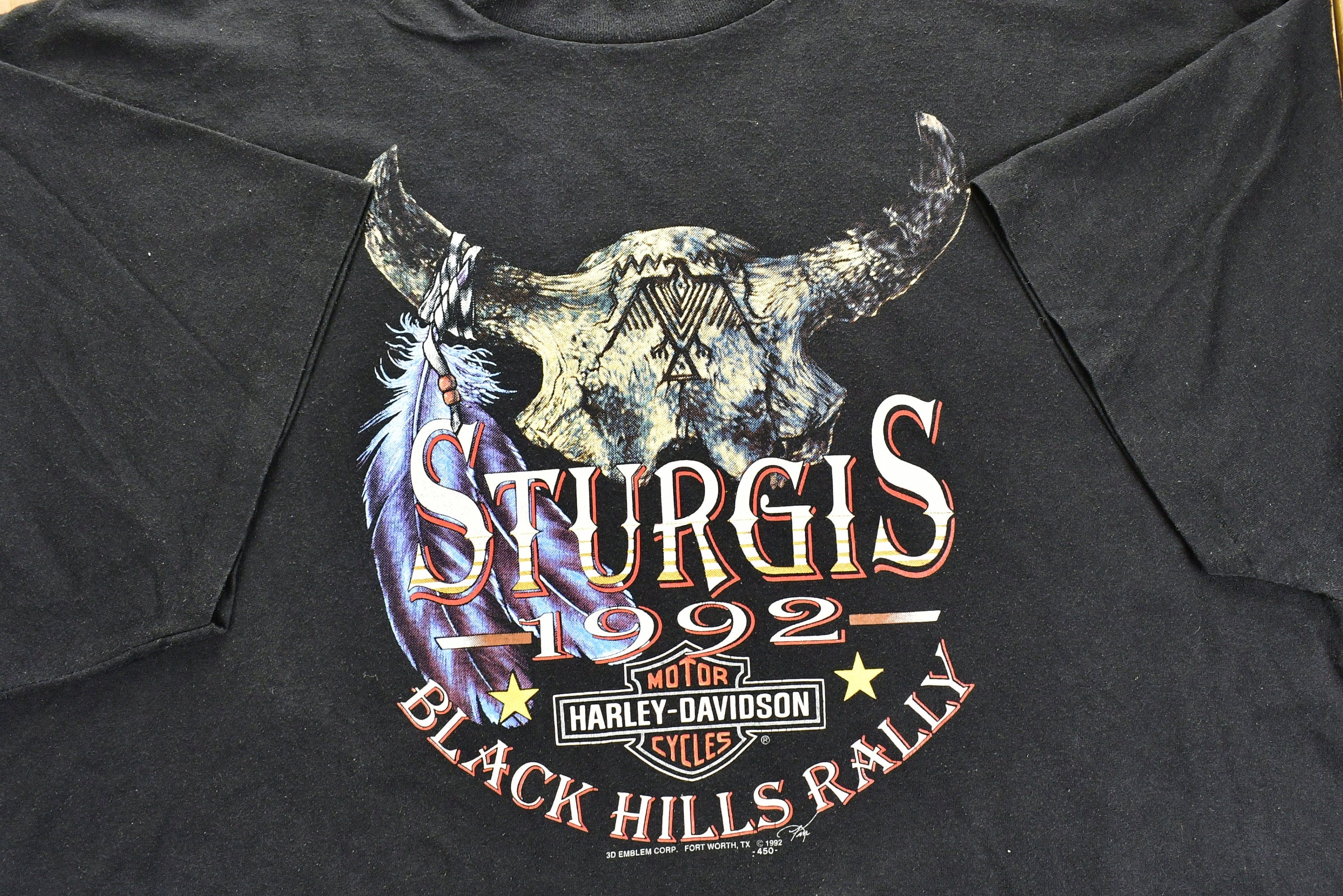 Vintage 1992 Harley Davidson Motorcycles Sturgis Rally 3D Emblem T-Shirt