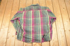 Vintage 1990s Five Brother Thrashed Plaid Button Up Shirt Men's L / 90's Rugged Polo