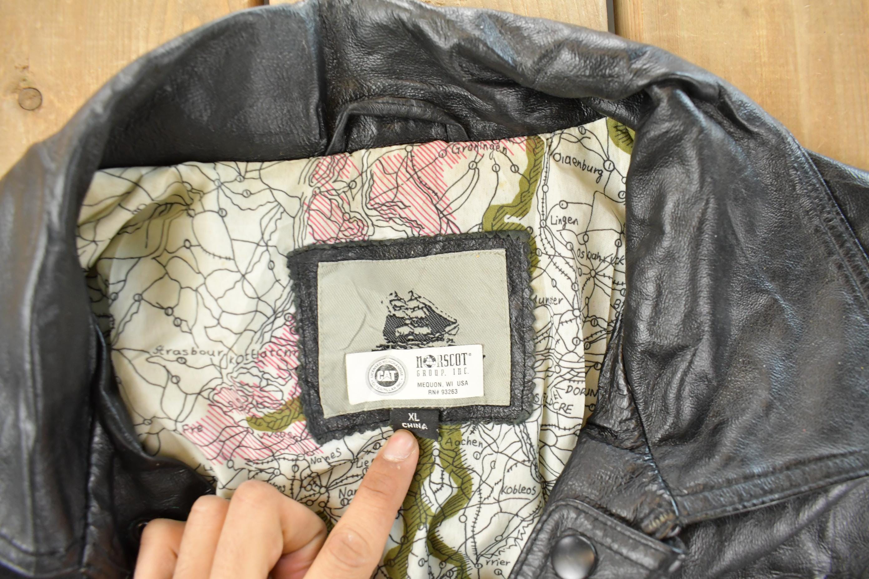 Vintage 1990s CAT Leather Bomber Flight Jacket Men's XL