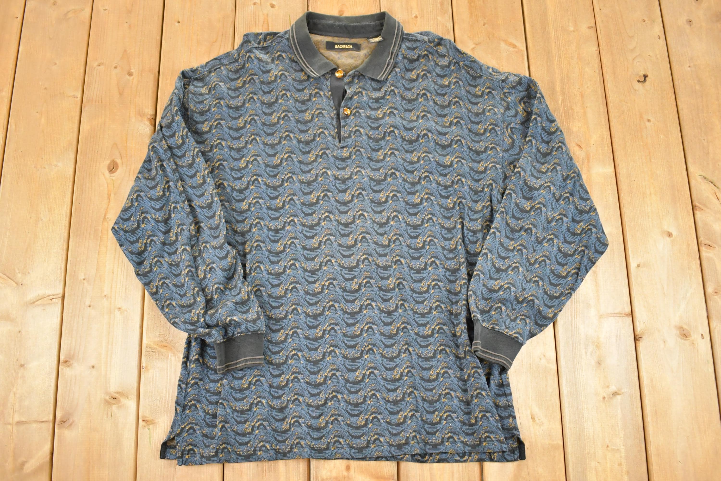 Vintage 1990s Bachrach Quarter Button Up Abstract Pattern Shirt Mens L /