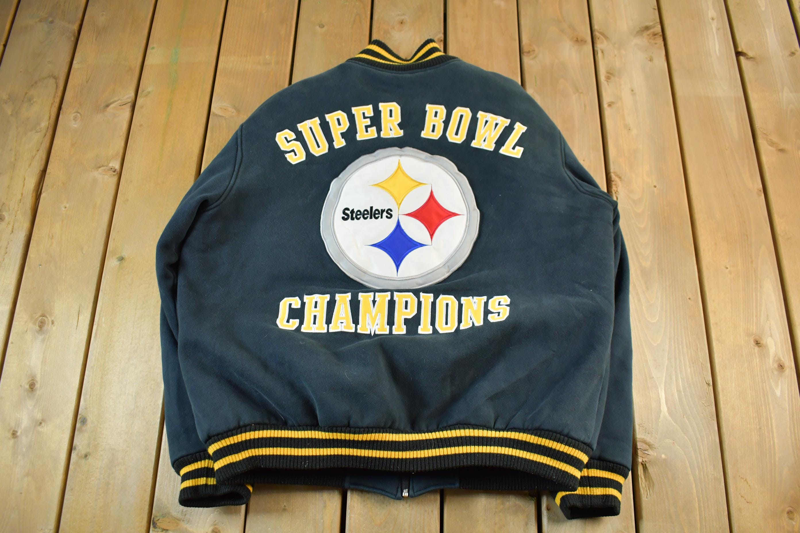 Vintage 2000s NFL Pittsburgh Steelers 6x Super Bowl Champions Embroidered Varsity Jacket Men's 2XL