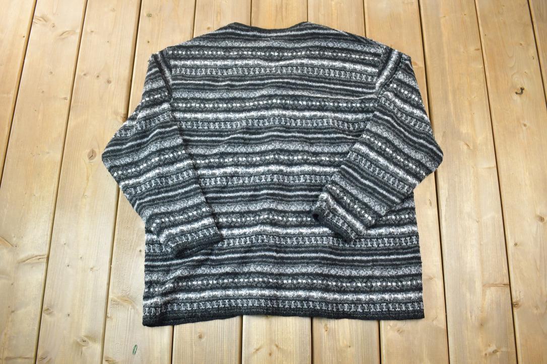 Vintage 1990s Boz Knit Crewneck Button Up Sweater /