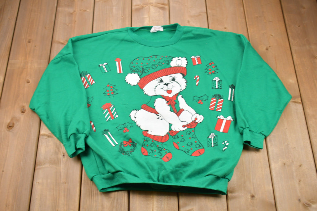 Vintage 1990s Cute Bear Christmas Sweater , 90s Holiday Crewneck , Winter Wear , Festive Graphic Print