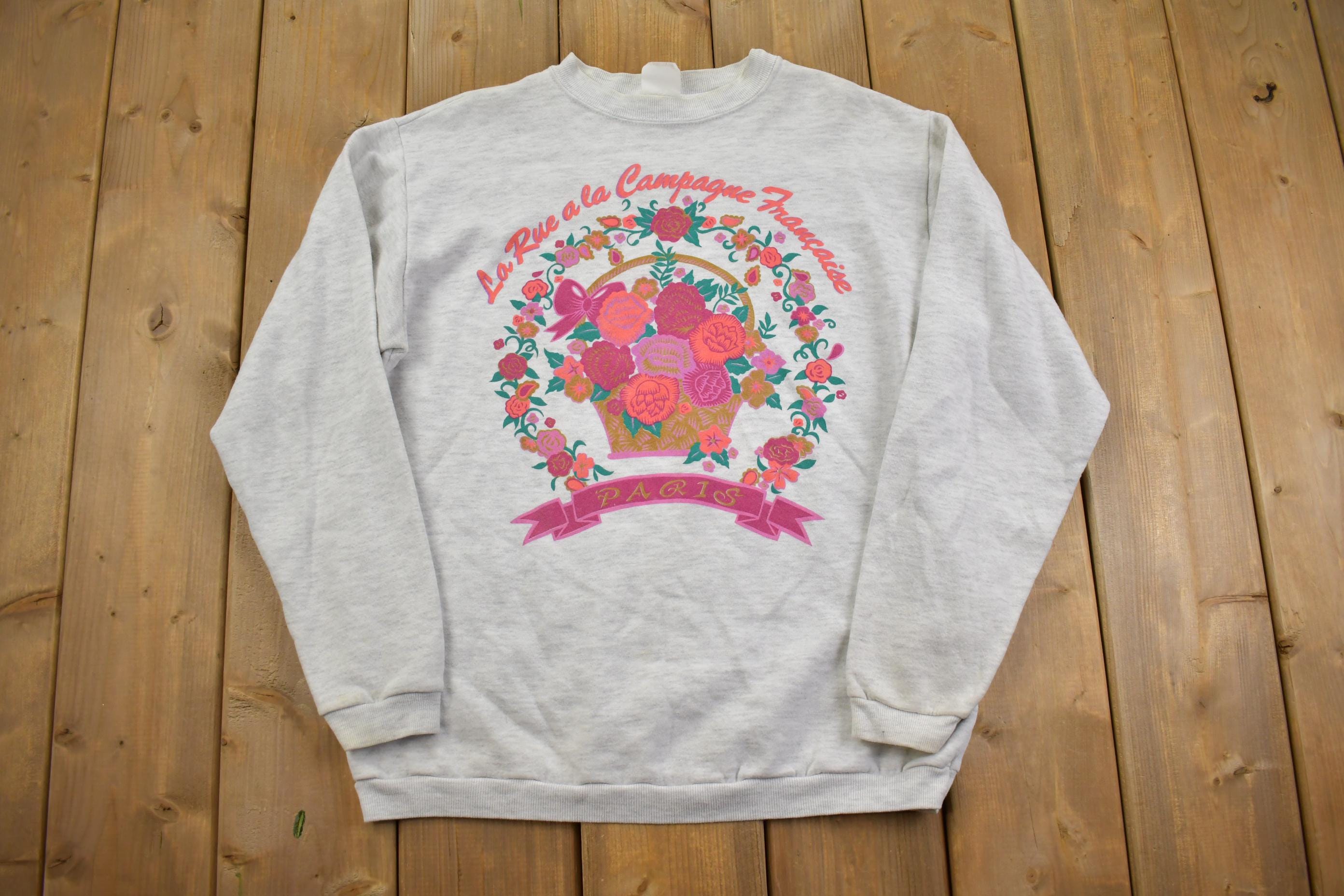 Vintage 1990s Cute Grandma Style Flower Basket Print Crewneck Sweater Made In USA