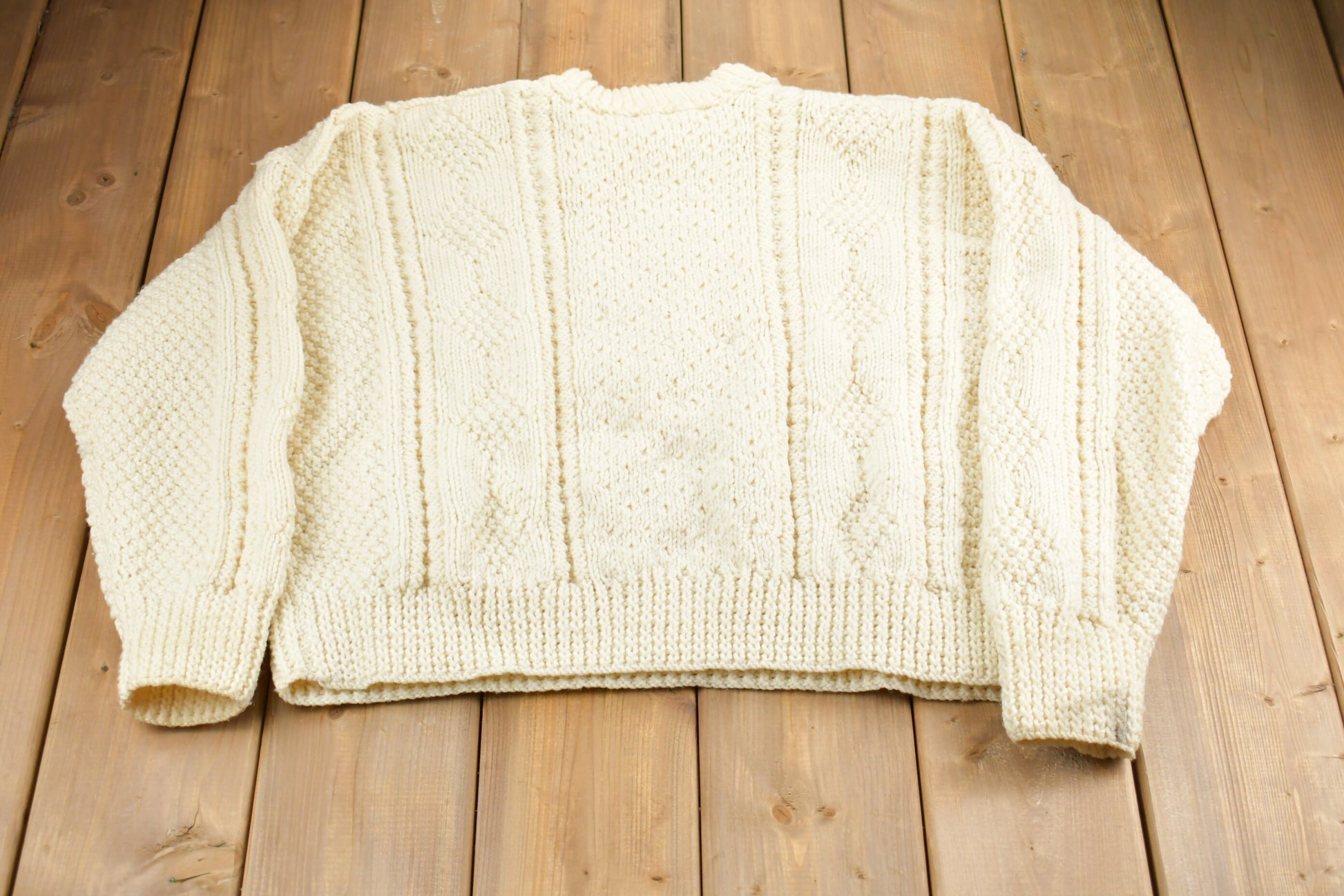 Vintage 1980s Wool Cable Knit Knitted Sweater / Vintage 80s Crewneck / Pattern Sweater / Outdoor / Hand Knit / Pullover Sweatshirt