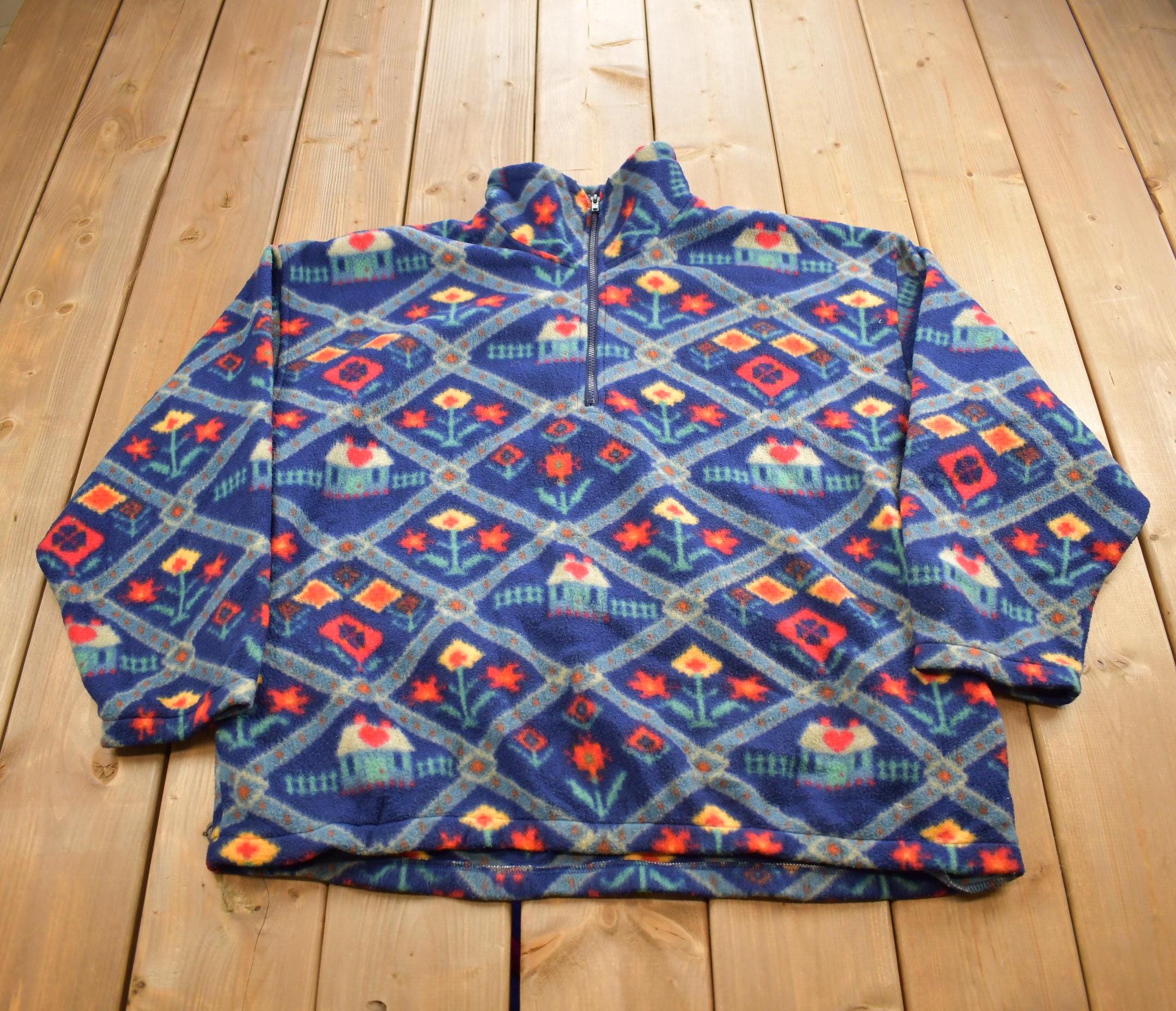 Vintage 1990s Jennifer Moore Activewear Abstract Pattern Fleece Sweater