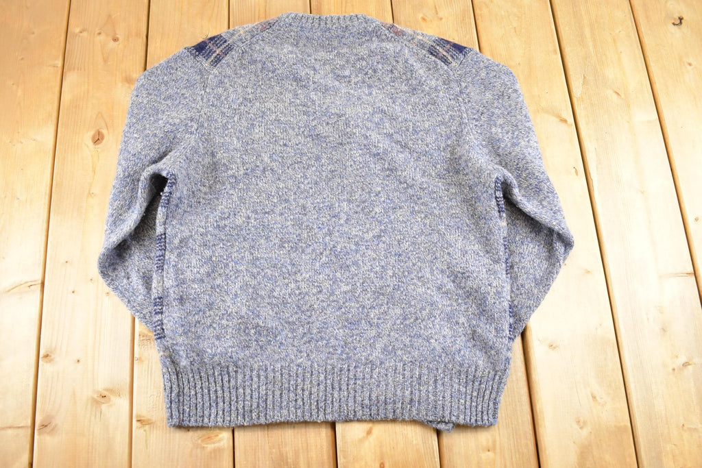 Vintage 1990s Oakton Ltd Wool Knit Crewneck Sweater Mens M / 90's Abstract Pattern 3D Shetland Wool Sweatshirt