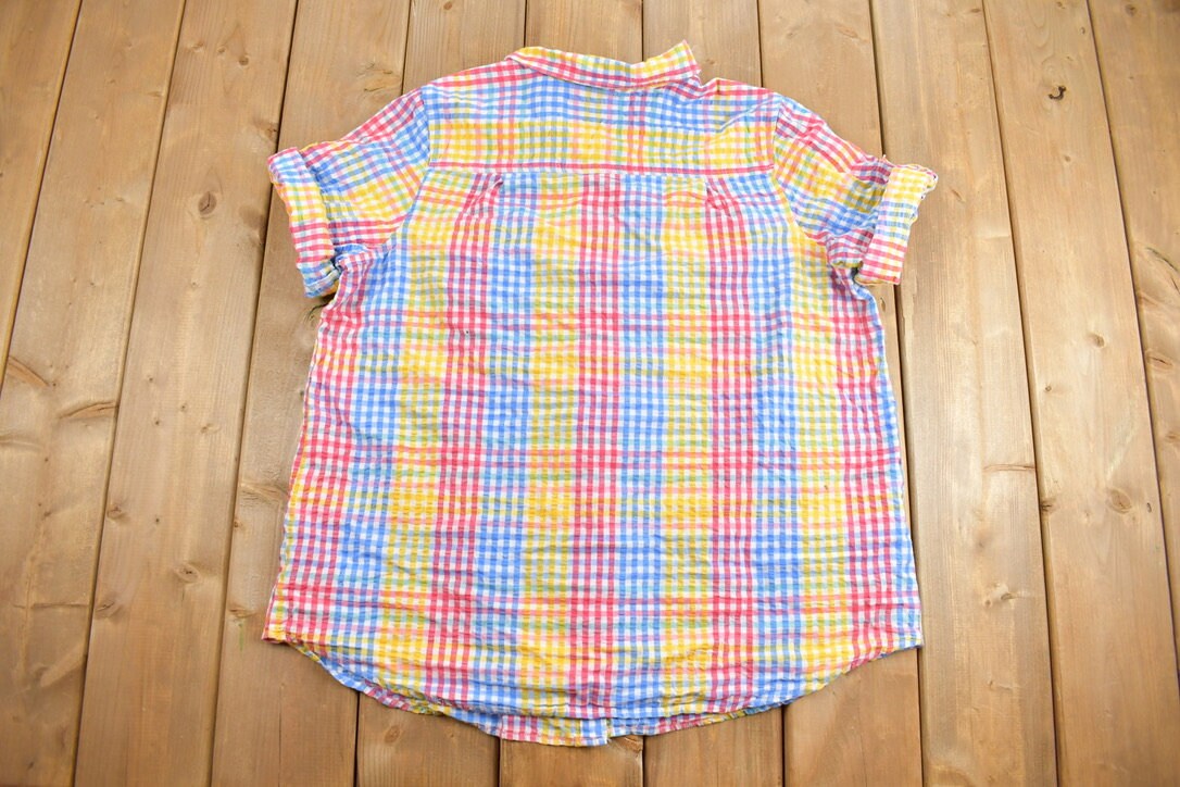 Vintage 1990s Checkered Womens Short Sleeve Button Up Shirt
