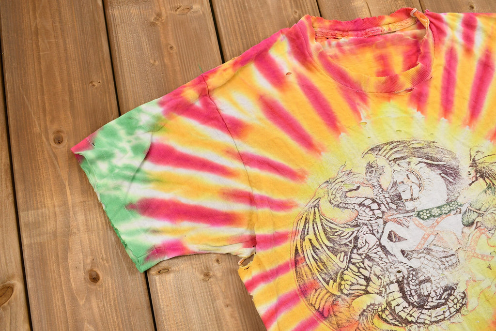 Vintage Early 1990s Thrashed Bob Marley Confrontation Tie Dye T-Shirt
