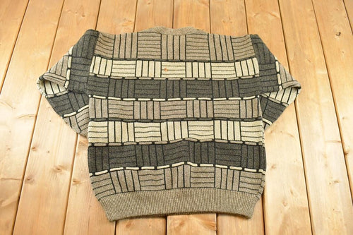 Vintage 1990s Najjar Knit Crewneck Sweater Men's M / 90's Abstract Pattern 3D Knitted Sweatshirt