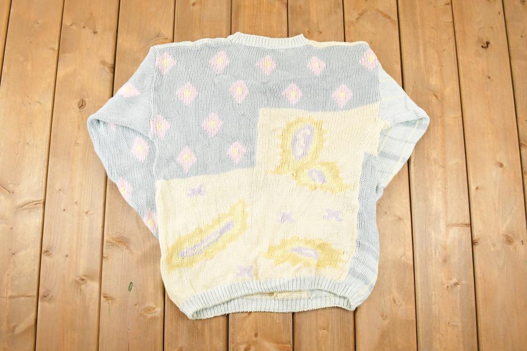 Vintage 1970s Avon Fashions Abstract Loose Knit Crewneck Sweater Womens L