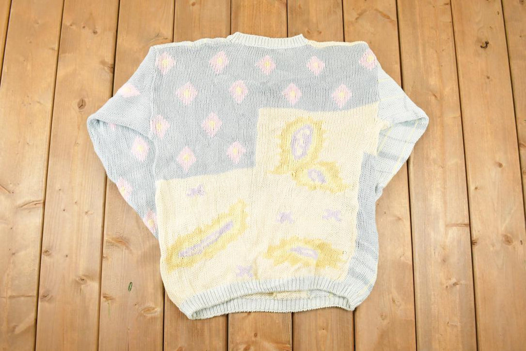 Vintage 1970s Avon Fashions Abstract Loose Knit Crewneck Sweater Womens L