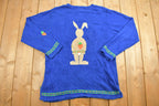 Vintage 1990s Easter Bunny Knitted Christmas Sweater  90s Holiday Crewneck  Winter Wear  Double Sided  Cute  Funny  Holiday Theme