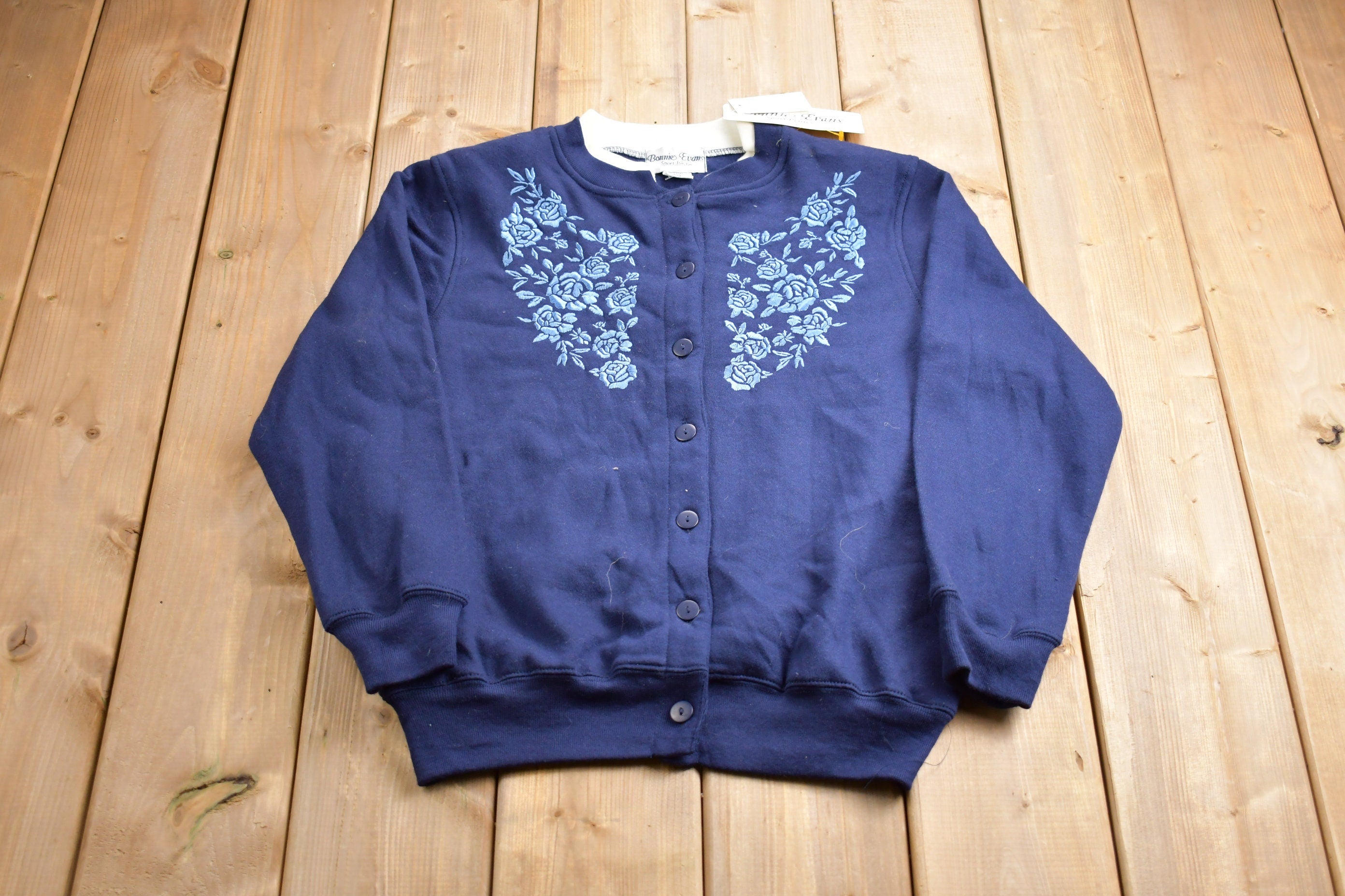 Vintage 1990s Bonnie Evans Wing Embroidered Fleece Sweater