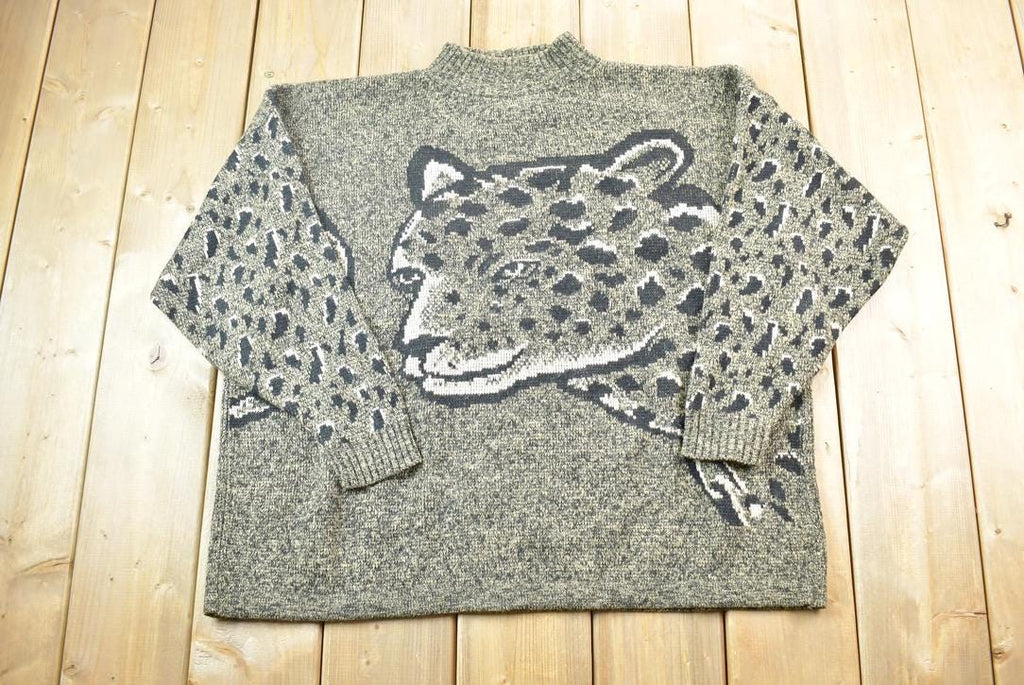 Vintage 1990s Seafarer Leopard Print Knit Crewneck Sweater
