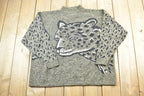 Vintage 1990s Seafarer Leopard Print Knit Crewneck Sweater