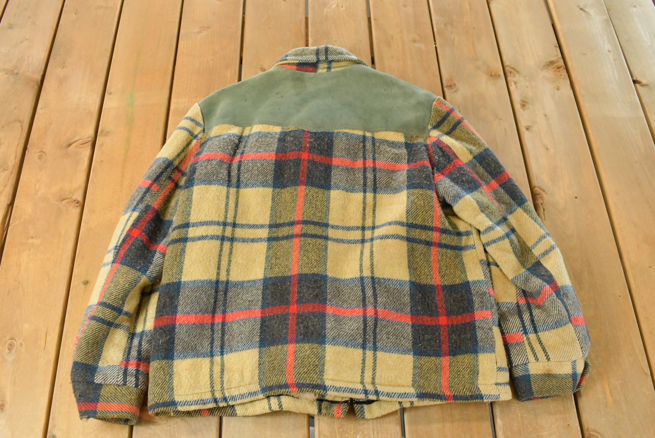 Vintage 1980s Lakewood Sherpa Lined Wool Flannel Shirt Jacket Men's Large