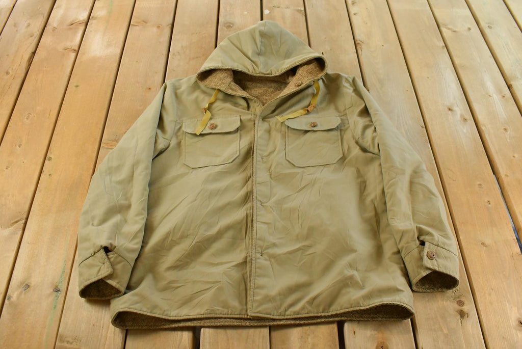 Vintage 1990s Flannel Hooded Reversible Wool Jacket Men's L /Button Up / Outdoors Jacket / Fall Wear