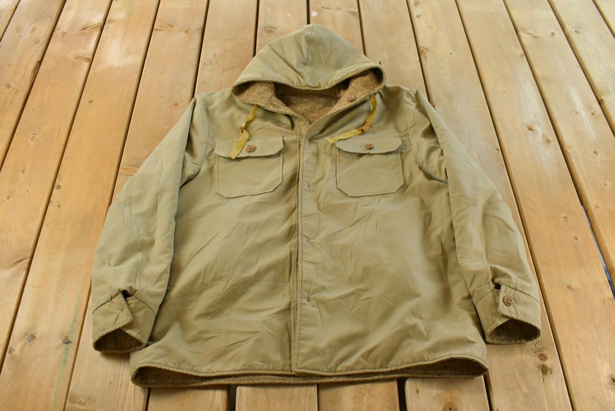 Vintage 1990s Flannel Hooded Reversible Wool Jacket Men's L /Button Up / Outdoors Jacket / Fall Wear