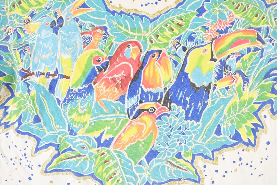 Vintage 1994 Distressed Colorful Birds Souvenir Travel T-Shirt Women's L