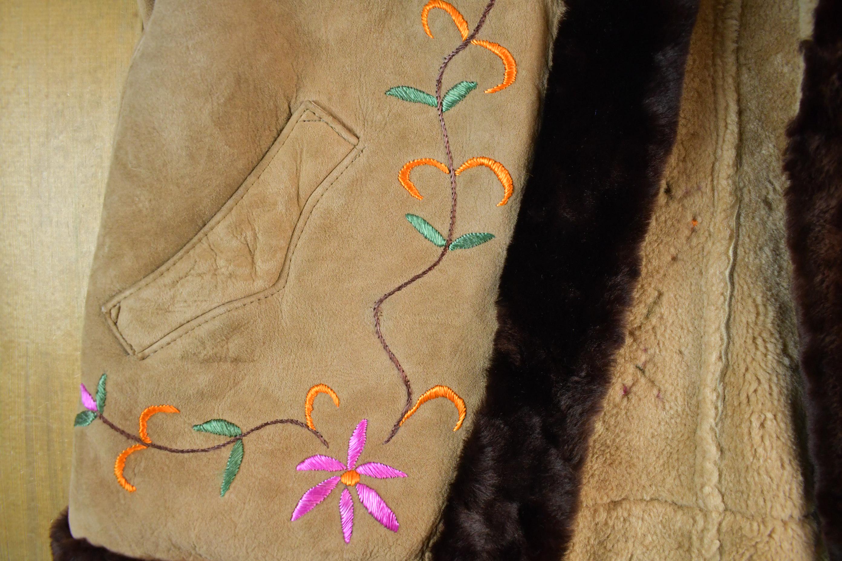 Vintage 1960s Shearling Boho Vest Sherpa Lined Adult XL