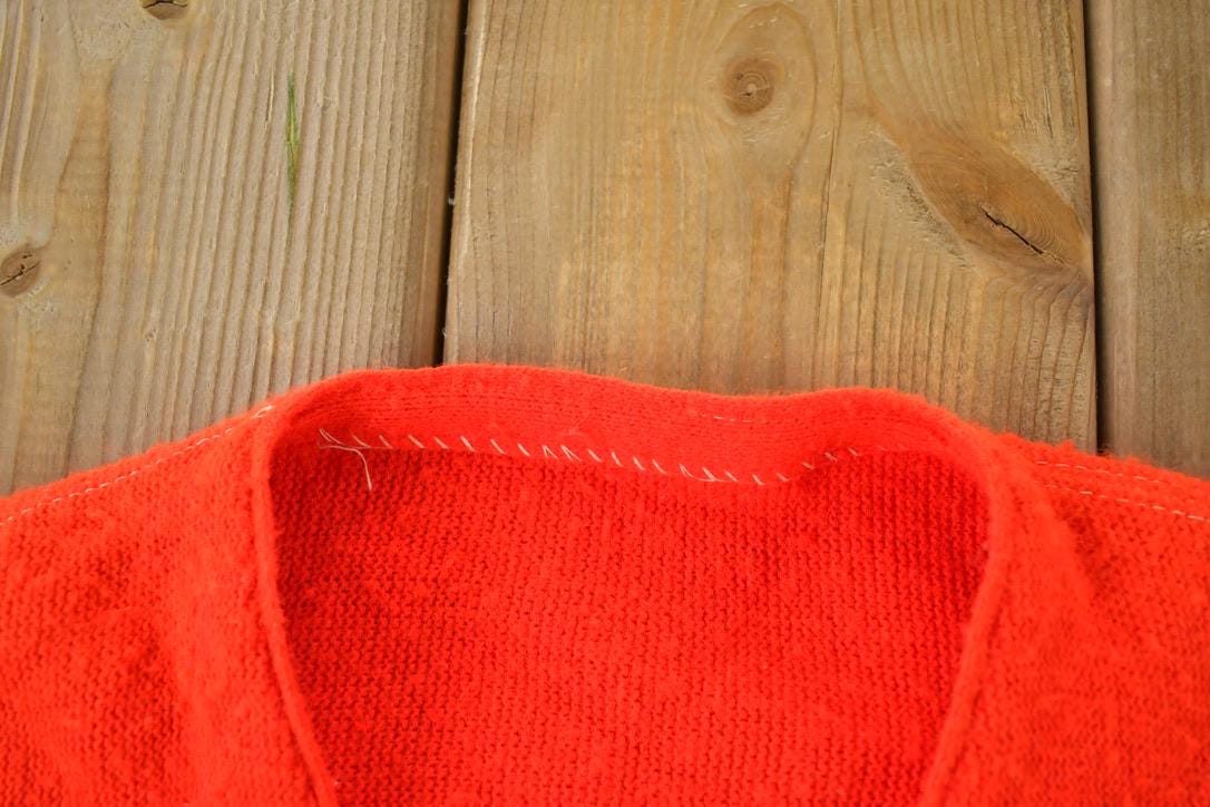 Vintage 1970s Red Knit Perfect Mild Distress Cardigan Sweater Made In USA