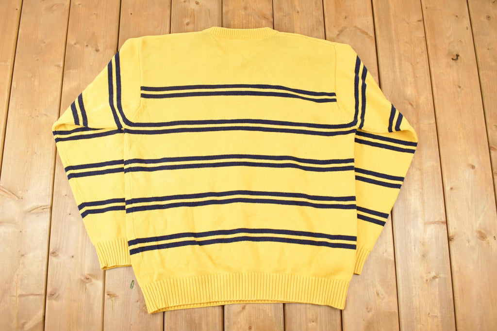 Vintage 1990s Tommy Hilfiger Striped Knit Crewneck Sweater Mens L  90s Knitted Sweatshirt  Vintage Preppy Knits