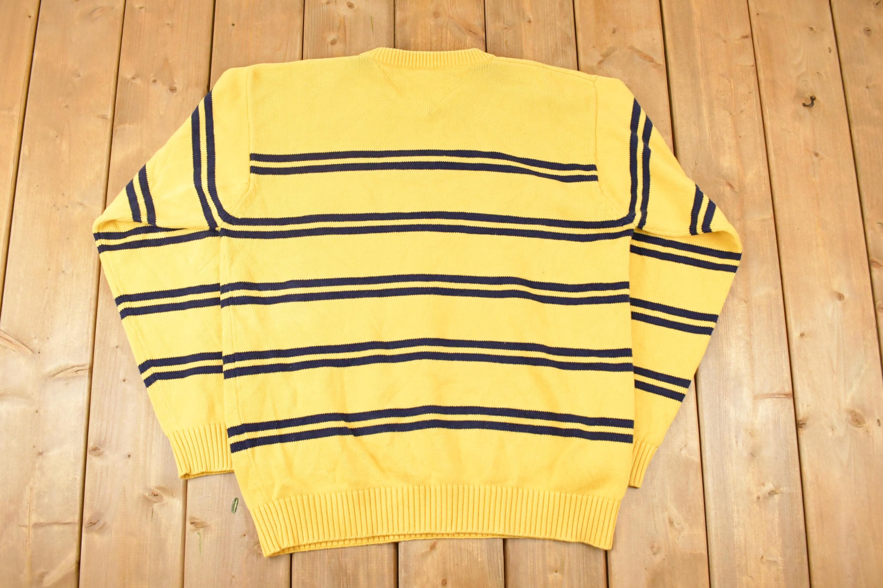 Vintage 1990s Tommy Hilfiger Striped Knit Crewneck Sweater Mens L  90s Knitted Sweatshirt  Vintage Preppy Knits