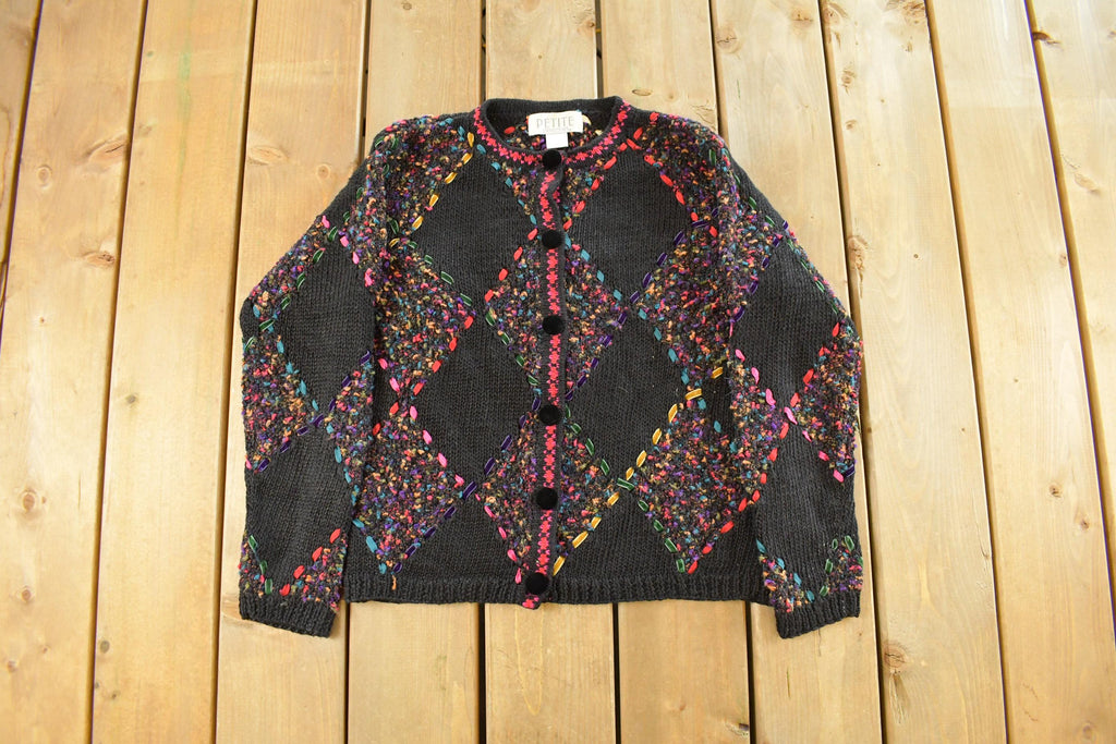 Vintage 1990s Sophisticate Petite Argyle Knit Cardigan Sweater Women's Medium