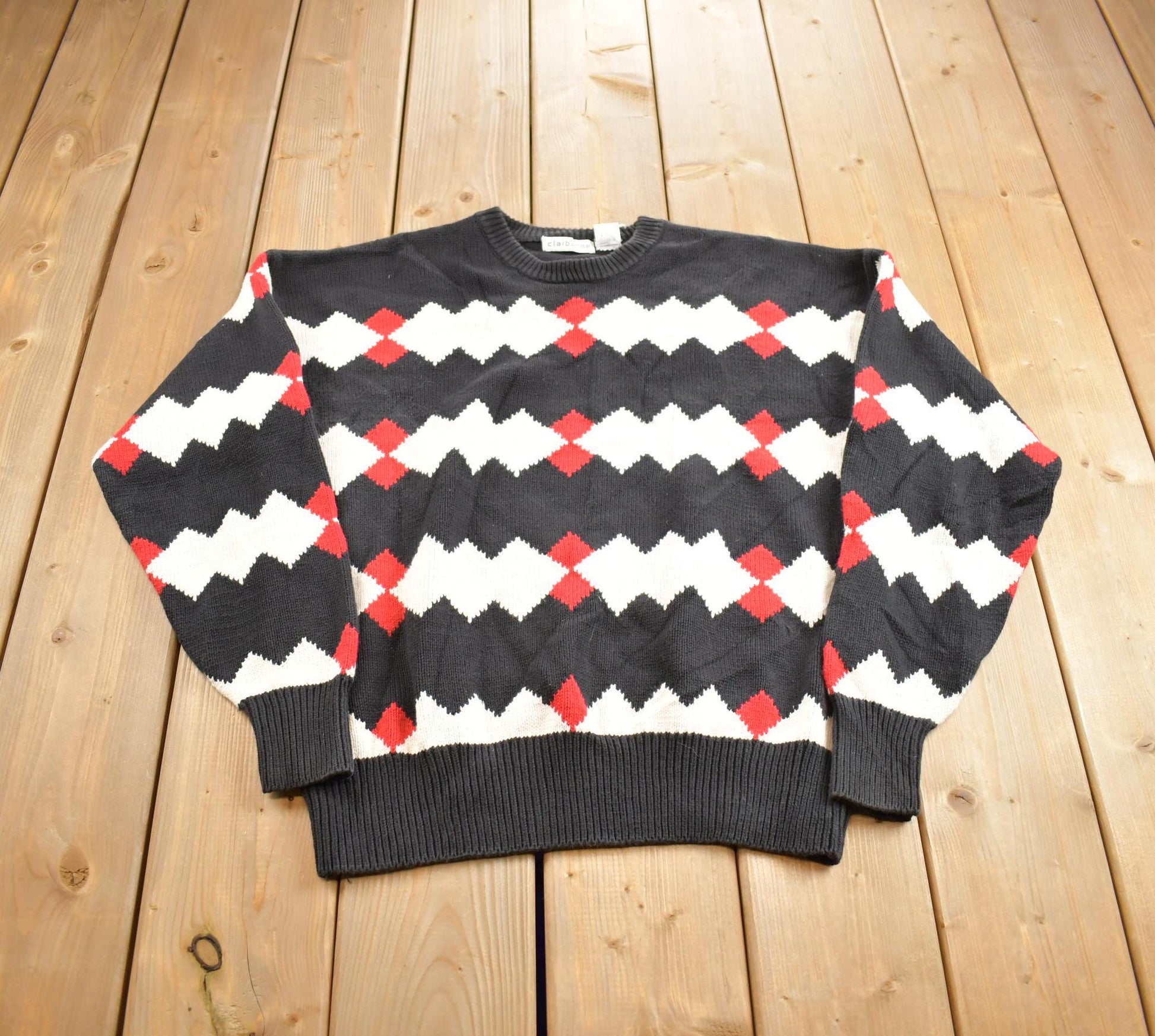 Vintage 1990s Claiborne Knit Abstract Pattern Crewneck Sweater