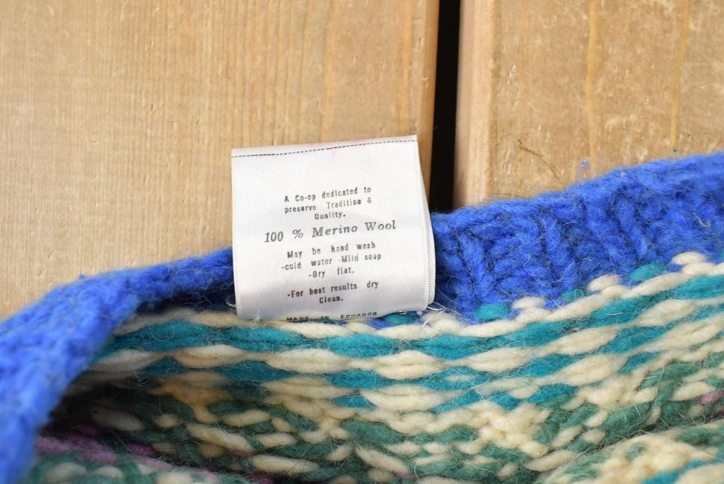 Vintage 1980s Rainbow Crafts Wool Hand Knit Cardigan Sweater Women's L