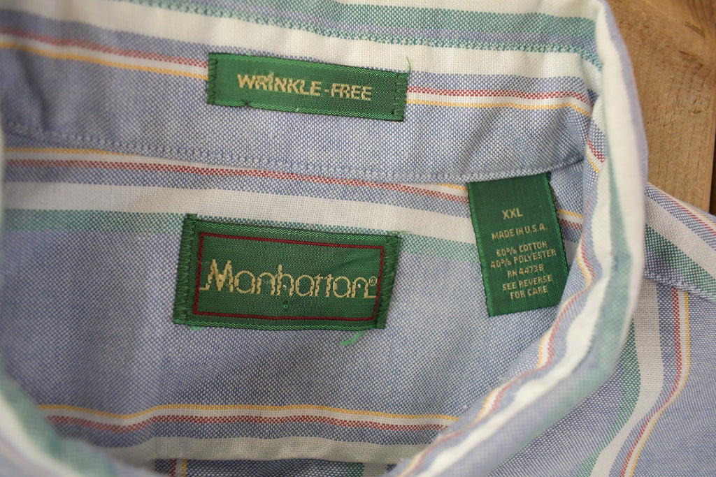 Vintage 1990s Vertical Striped Manhattan Short Sleeve Button Down Shirt