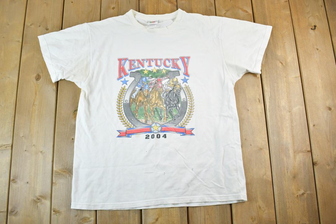 Vintage 2004 Kentucky Derby Souvenir Single Stitch Graphic Print T-Shirt Made In USA