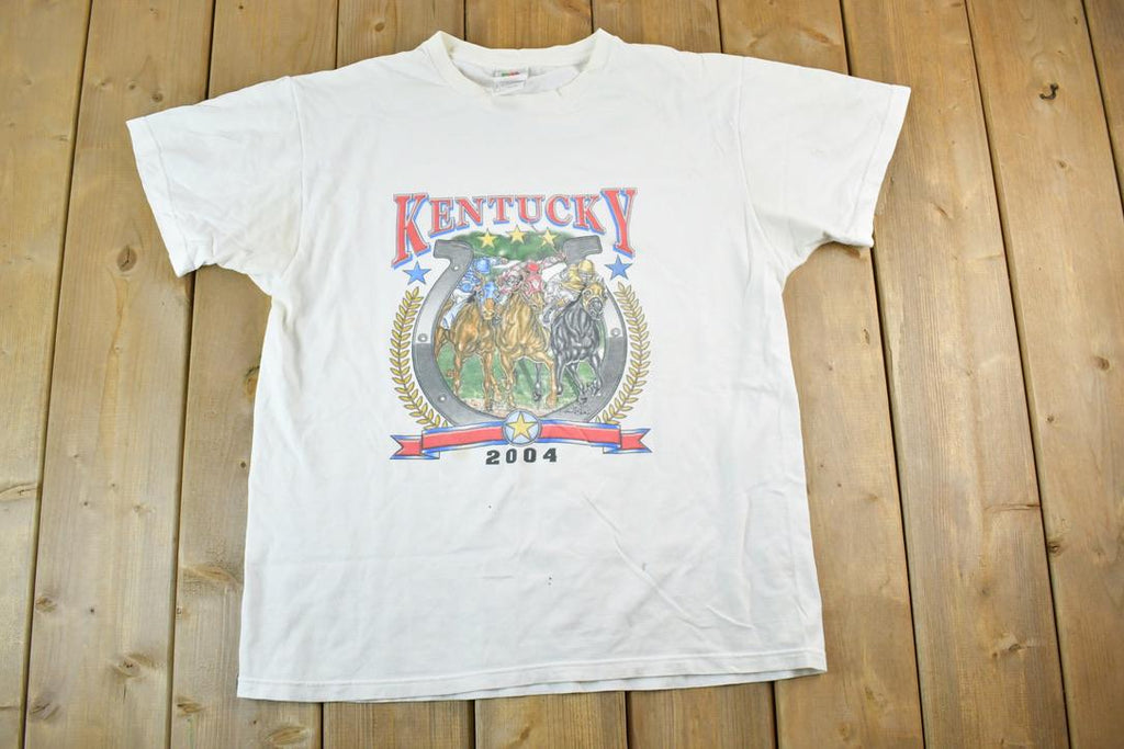 Vintage 2004 Kentucky Derby Souvenir Single Stitch Graphic Print T-Shirt Made In USA