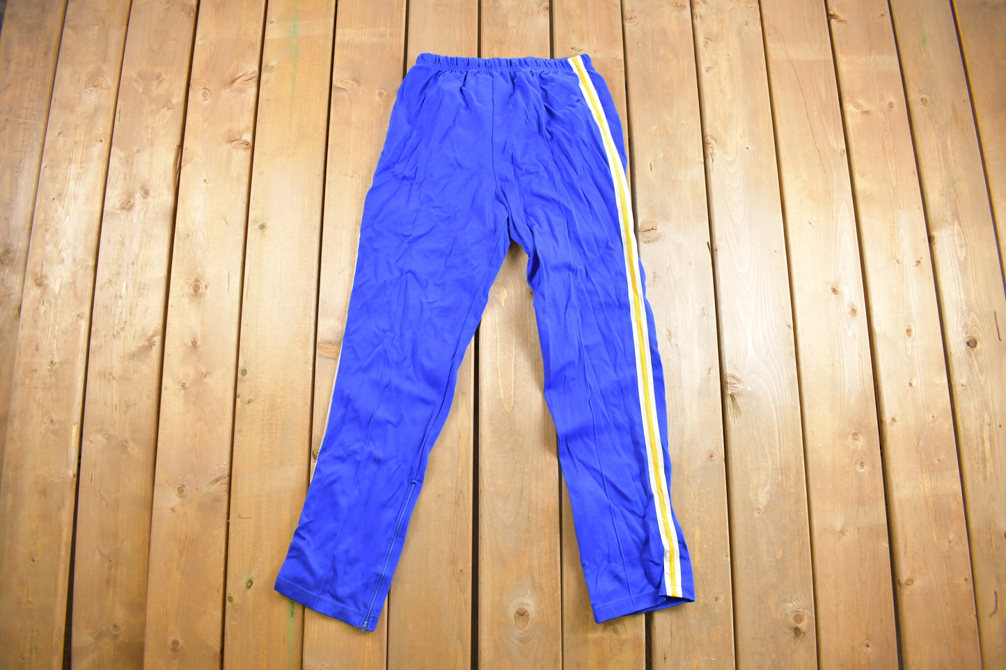 Vintage 1970s Broderick Striped Nylon Track Pants / Blue and Yellow / Made in USA / American / True Vintage / Streetwear / 70s / Trackpants