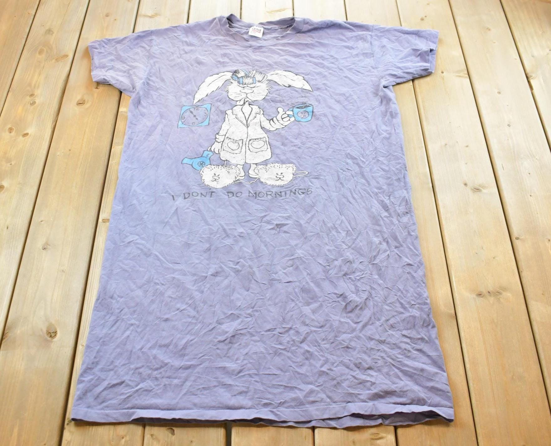Vintage 1990s I Dont Do Mornings Bunny Rabbit Sleep T-Shirt Mens XL  Animal  90s Single Stitch  Streetwear  Made in USA  Grandmacore