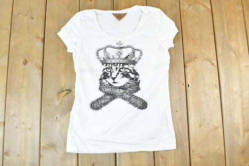 Women Vintage Vigoss Y2K Cat Queen T-Shirt / Vigoss Grunge Skull Print / Contrast Stitch / Internet Famous Clothing / Over Dyed